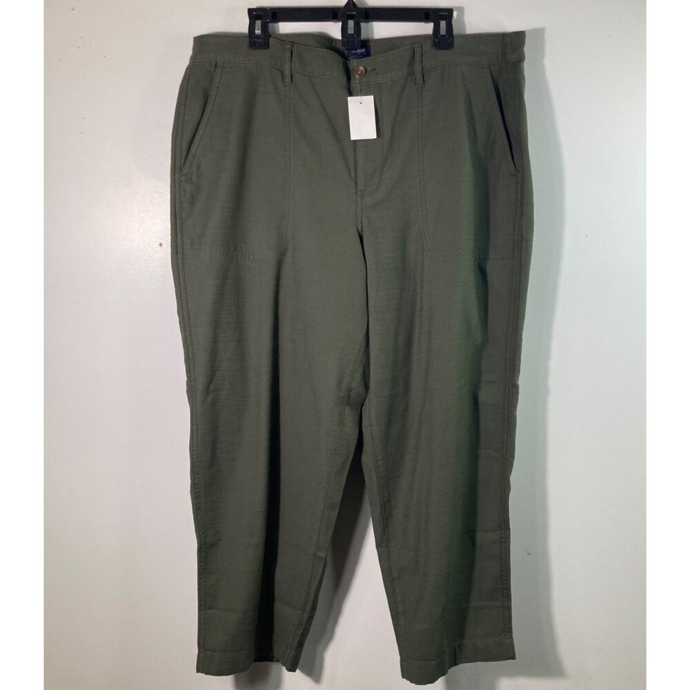 Womens J Crew Cotton Pants Straight Leg Green Gray 18 Cotton Zip Front Large Poc